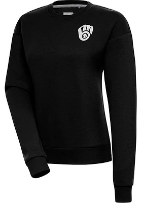 Antigua Milwaukee Brewers Womens Metallic Logo Victory Crew Sweatshirt