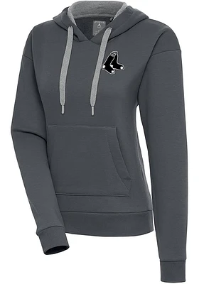 Antigua Boston Red Sox Womens Charcoal Metallic Logo Victory Hooded Sweatshirt