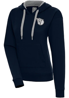 Antigua Cleveland Guardians Womens Navy Blue Metallic Logo Victory Hooded Sweatshirt