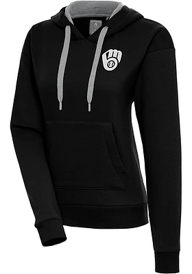 Antigua Milwaukee Brewers Womens Metallic Logo Victory Hooded Sweatshirt