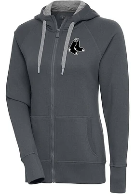 Antigua Boston Red Sox Womens Charcoal Metallic Logo Victory Long Sleeve Full Zip Jacket