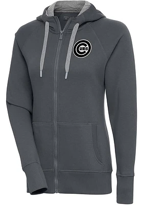 Antigua Chicago Cubs Womens Charcoal Metallic Logo Victory Long Sleeve Full Zip Jacket