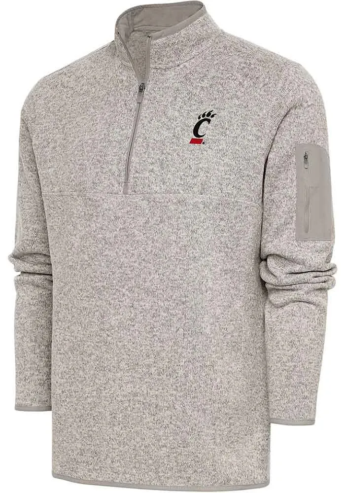 Antigua Cincinnati Bearcats Mens Oatmeal Fortune Long Sleeve Qtr Zip Pullover