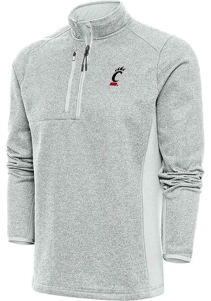 Antigua Cincinnati Bearcats Mens Grey Course Long Sleeve Qtr Zip Pullover