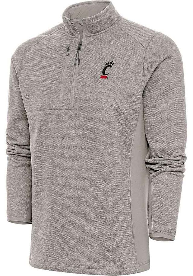 Antigua Cincinnati Bearcats Mens Oatmeal Course Long Sleeve Qtr Zip Pullover