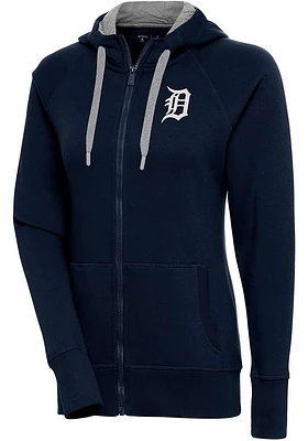 Antigua Detroit Tigers Womens Navy Blue Metallic Logo Victory Long Sleeve Full Zip Jacket