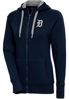Antigua Detroit Tigers Womens Navy Blue Metallic Logo Victory Long Sleeve Full Zip Jacket