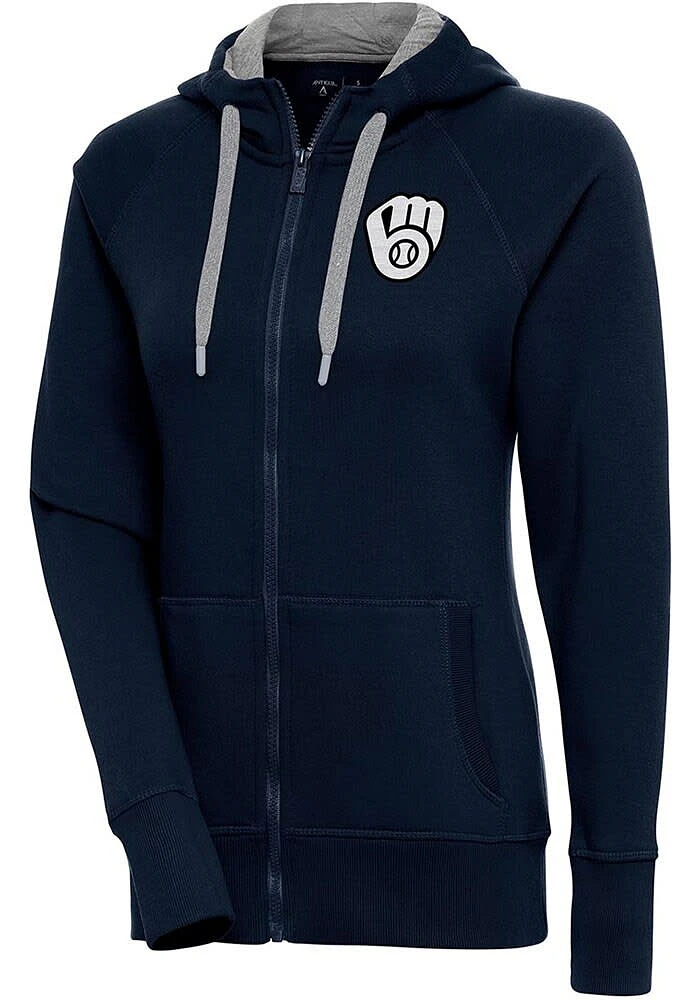 Antigua Milwaukee Brewers Womens Navy Blue Metallic Logo Victory Long Sleeve Full Zip Jacket