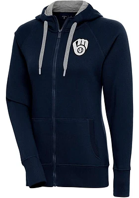 Antigua Milwaukee Brewers Womens Navy Blue Metallic Logo Victory Long Sleeve Full Zip Jacket