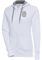 Antigua San Diego Padres Womens Metallic Logo Victory Long Sleeve Full Zip Jacket