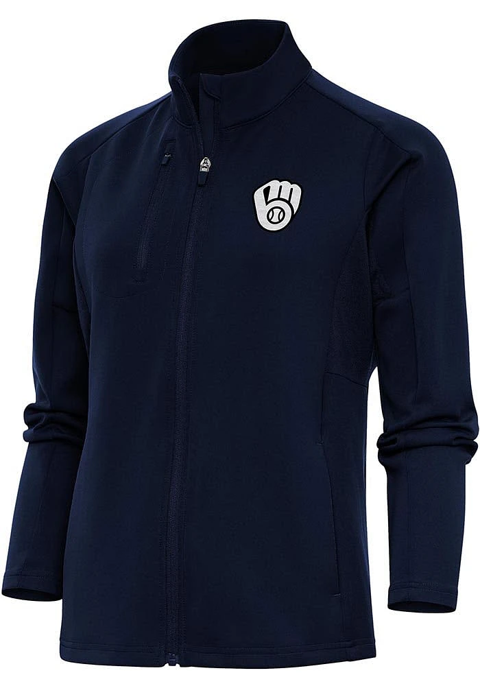 Antigua Milwaukee Brewers Womens Navy Blue Metallic Logo Generation Light Weight Jacket