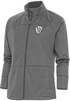 Antigua Milwaukee Brewers Womens Grey Metallic Logo Links Medium Weight Jacket