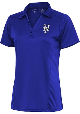 Antigua New York Mets Womens Metallic Logo Tribute Short Sleeve Polo Shirt