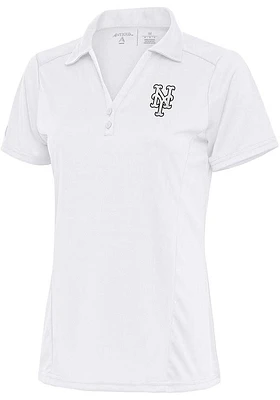 Antigua New York Mets Womens Metallic Logo Tribute Short Sleeve Polo Shirt
