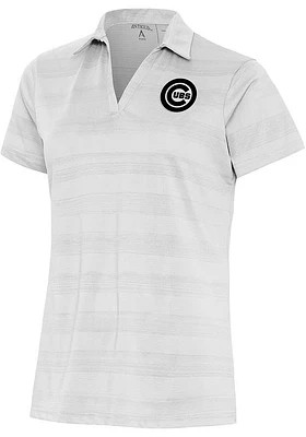 Antigua Chicago Cubs Womens Metallic Logo Compass Short Sleeve Polo Shirt
