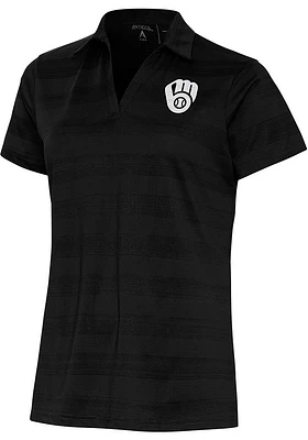 Antigua Milwaukee Brewers Womens Metallic Logo Compass Short Sleeve Polo Shirt