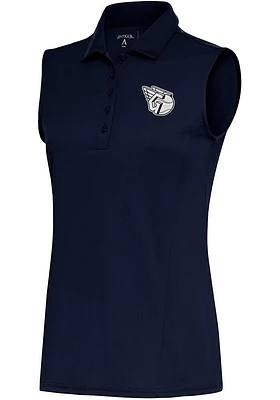 Antigua Cleveland Guardians Womens Navy Blue Metallic Logo Tribute Polo Shirt