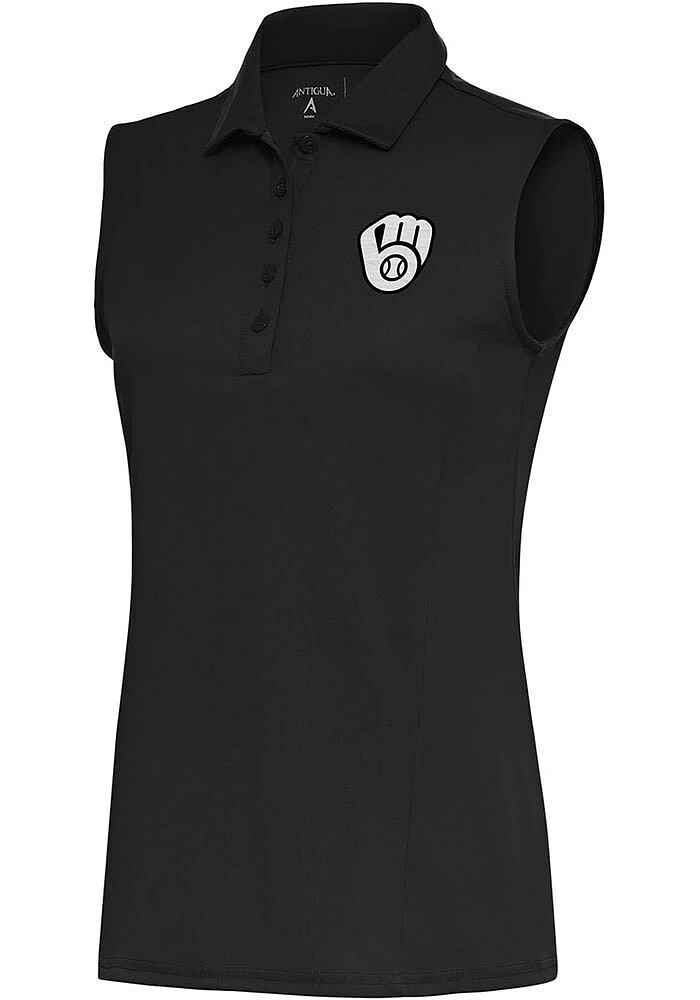 Antigua Milwaukee Brewers Womens Grey Metallic Logo Tribute Polo Shirt