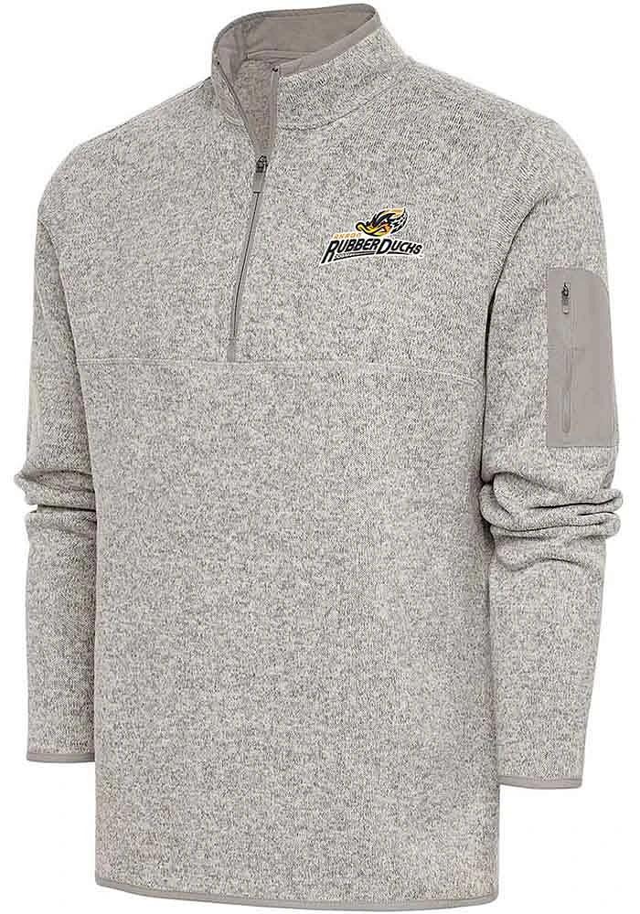 Antigua Akron RubberDucks Mens Oatmeal Fortune Long Sleeve Qtr Zip Fashion Pullover
