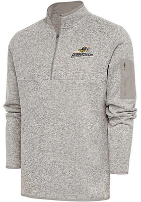 Antigua Akron RubberDucks Mens Oatmeal Fortune Long Sleeve Qtr Zip Fashion Pullover