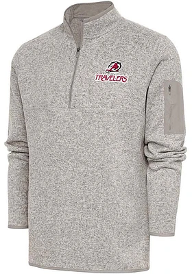 Antigua Arkansas Travelers Mens Oatmeal Fortune Long Sleeve Qtr Zip Fashion Pullover