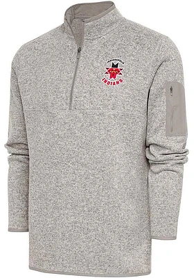 Antigua Indianapolis Indians Mens Oatmeal Fortune Long Sleeve Qtr Zip Fashion Pullover