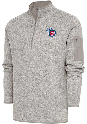 Antigua Iowa Cubs Mens Oatmeal Fortune Long Sleeve Qtr Zip Fashion Pullover