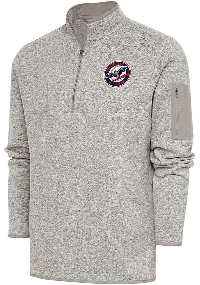 Antigua Louisville Bats Mens Oatmeal Fortune Long Sleeve Qtr Zip Fashion Pullover