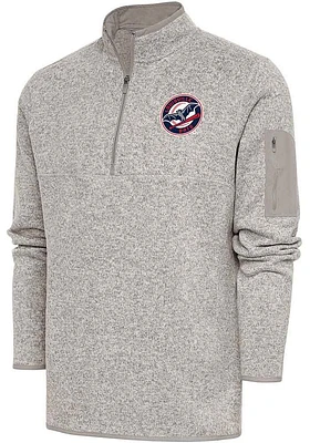 Antigua Louisville Bats Mens Oatmeal Fortune Long Sleeve Qtr Zip Fashion Pullover