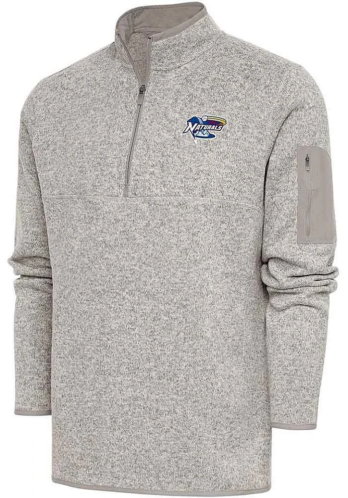 Antigua Mens Oatmeal Fortune Long Sleeve Qtr Zip Fashion Pullover