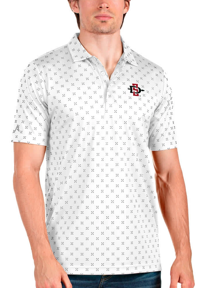 Antigua San Diego State Aztecs Mens White Spark Short Sleeve Polo