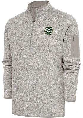 Antigua Colorado State Rams Mens Oatmeal Fortune Long Sleeve Qtr Zip Fashion Pullover
