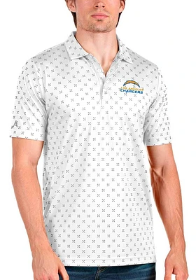 Antigua Los Angeles Chargers Mens White Text Spark Short Sleeve Polo