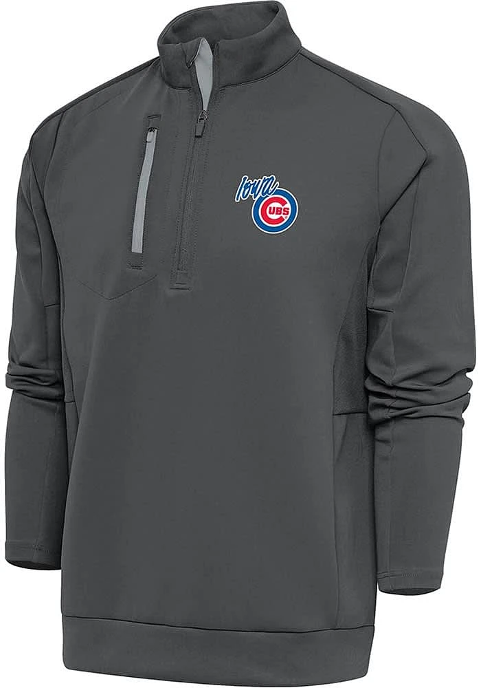 Antigua Iowa Cubs Mens Grey Generation Long Sleeve Qtr Zip Pullover