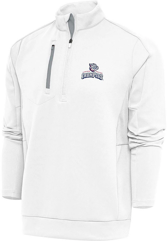Antigua Lehigh Valley Ironpigs Mens White Generation Long Sleeve Qtr Zip Pullover