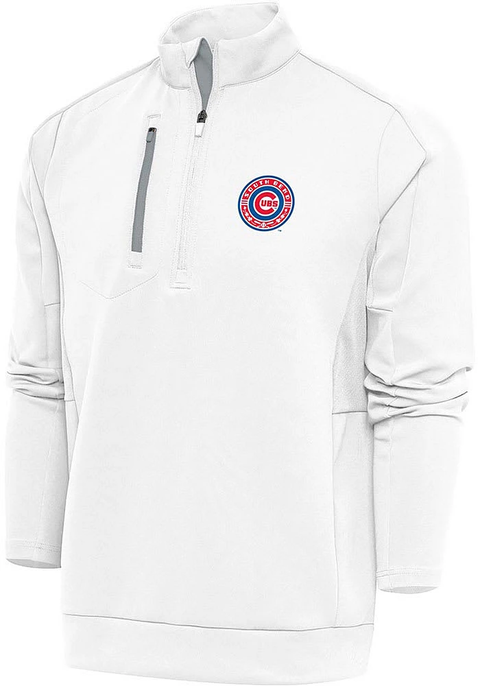 Antigua South Bend Cubs Mens White Generation Long Sleeve Qtr Zip Pullover