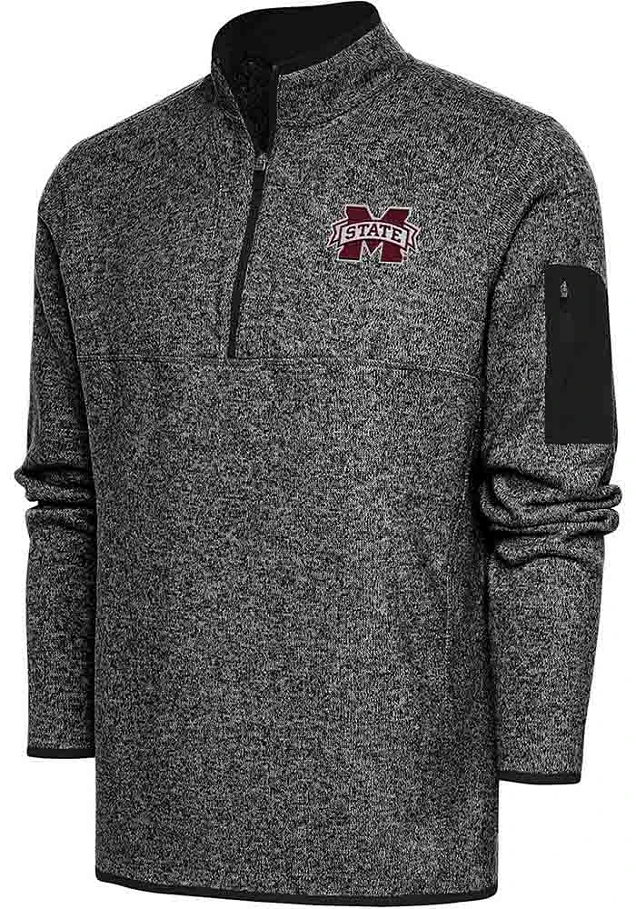 Antigua Mississippi State Bulldogs Mens Black Fortune Long Sleeve Qtr Zip Pullover