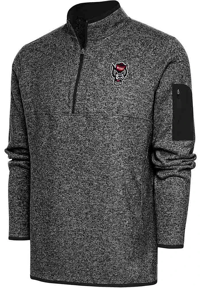 Antigua NC State Wolfpack Mens Black Fortune Long Sleeve Qtr Zip Pullover