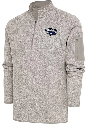Antigua Nevada Wolf Pack Mens Oatmeal Fortune Long Sleeve Qtr Zip Pullover
