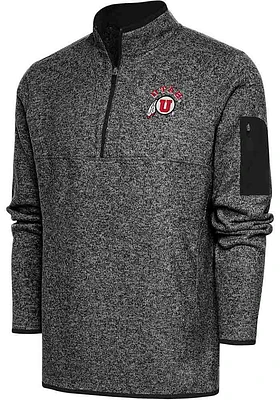 Antigua Utah Utes Mens Black Fortune Long Sleeve Qtr Zip Pullover