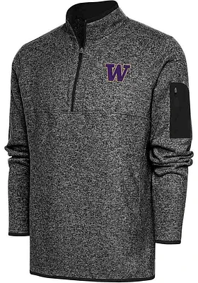 Mens Washington Huskies Black Antigua Fortune Qtr Zip Pullover
