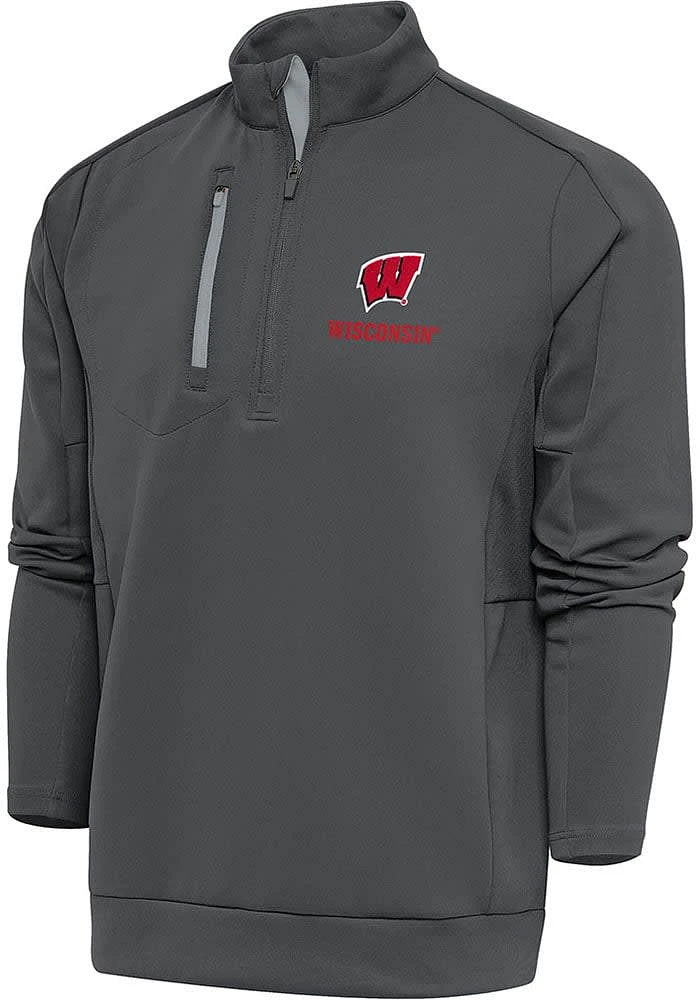 Mens Wisconsin Badgers Grey Antigua Generation Qtr Zip Pullover