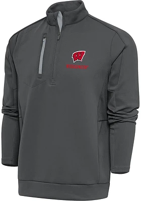 Mens Wisconsin Badgers Grey Antigua Generation Qtr Zip Pullover