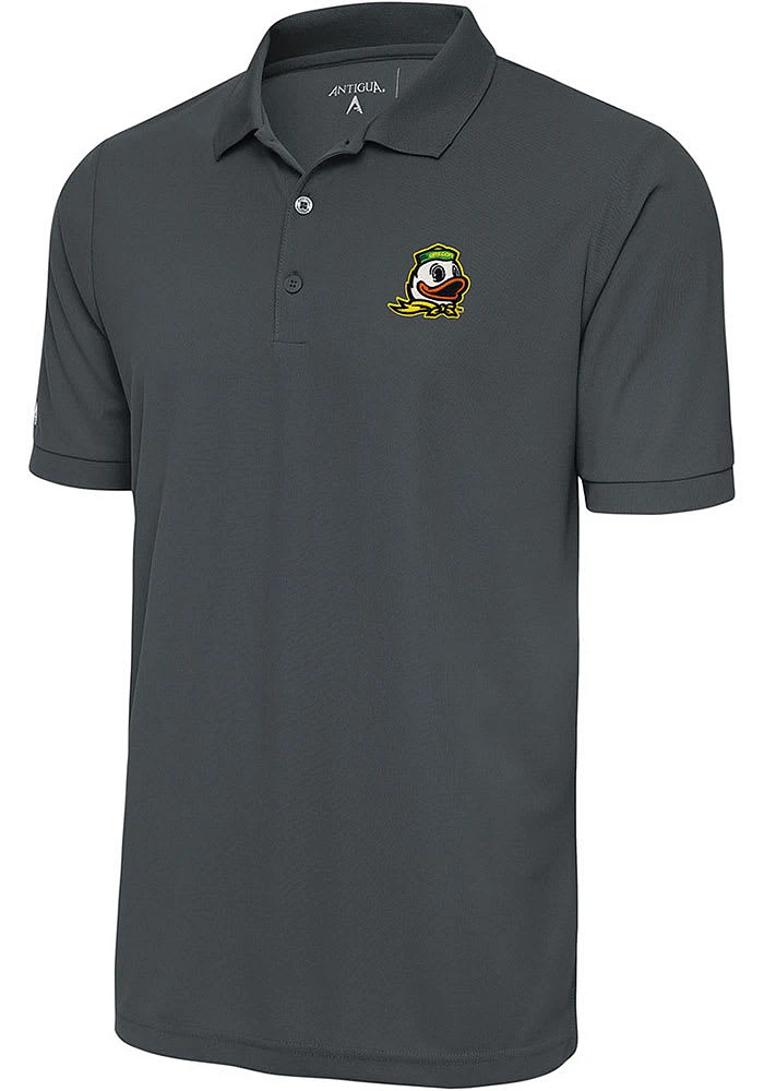 Mens Oregon Ducks Grey Antigua Legacy Pique Short Sleeve Polo Shirt