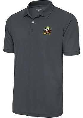 Mens Oregon Ducks Grey Antigua Legacy Pique Short Sleeve Polo Shirt