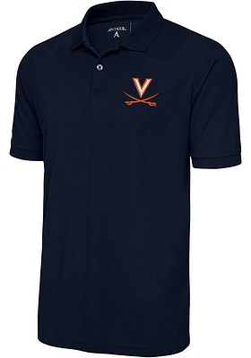 Antigua Virginia Cavaliers Mens Navy Blue Legacy Pique Style Short Sleeve Polo