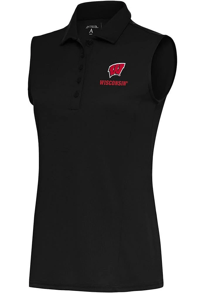 Womens Wisconsin Badgers Black Antigua Tribute Polo Shirt