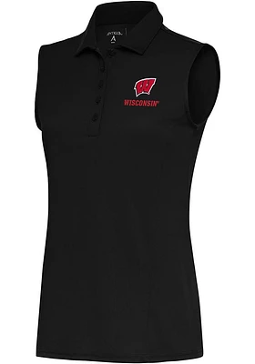Womens Wisconsin Badgers Black Antigua Tribute Polo Shirt