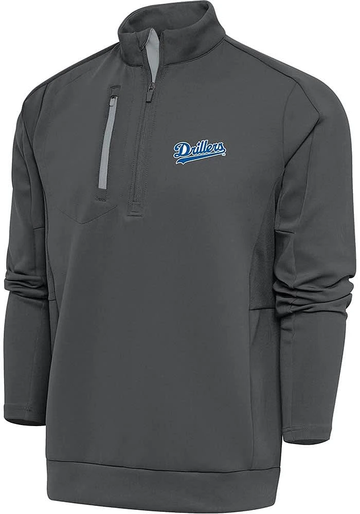 Antigua Tulsa Drillers Mens Grey Generation Long Sleeve Qtr Zip Pullover