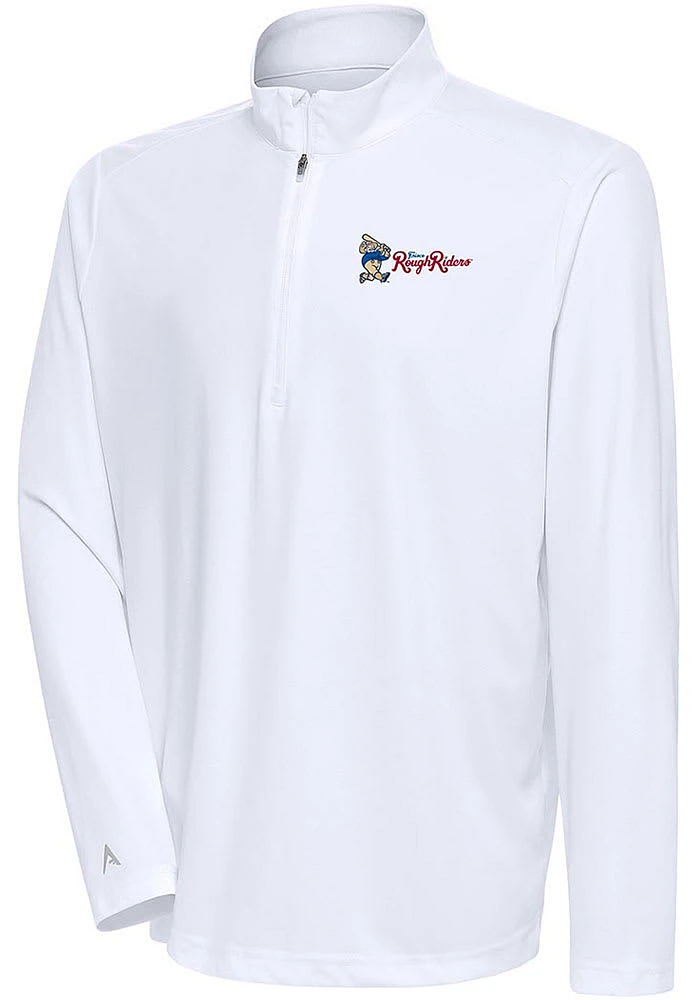 Antigua Frisco Rough Riders Mens White Tribute Long Sleeve Qtr Zip Pullover